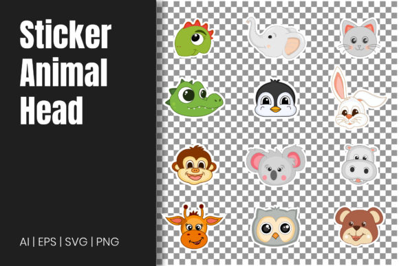 Cartoon Animal Head Stickers Vector: Playful Design Assets