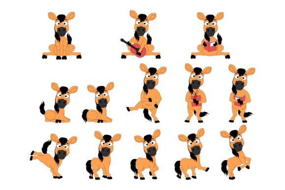 Charming Equine Graphics: A Designer's Guide to the Cute Horse Animal Cartoon Set