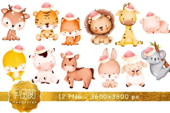 Cute Christmas Animal Watercolor Clipart: Your Festive Design Toolkit