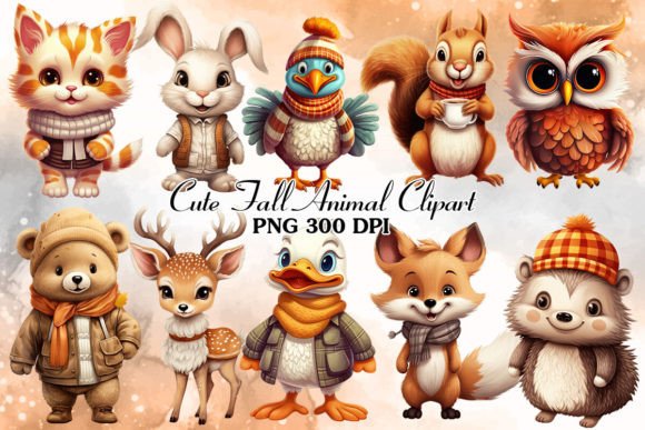 Cute Fall Animal Watercolor Clipart: A Bundle for Every Seasonal Project