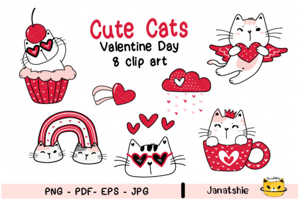 Cute Valentine Cat Clipart Set for Creative Projects