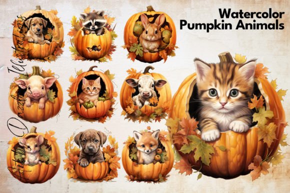Embrace Autumn with Watercolor Pumpkin Animals