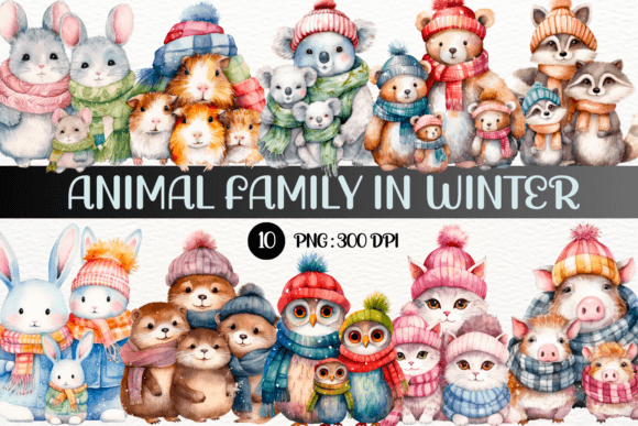 Watercolor Animal Family in Winter: Charming Clipart for Cozy Projects
