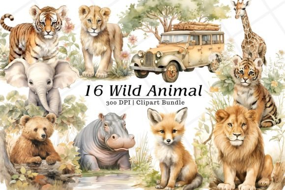 Wild Animal Watercolor Clipart: Infuse Designs with Organic Charm